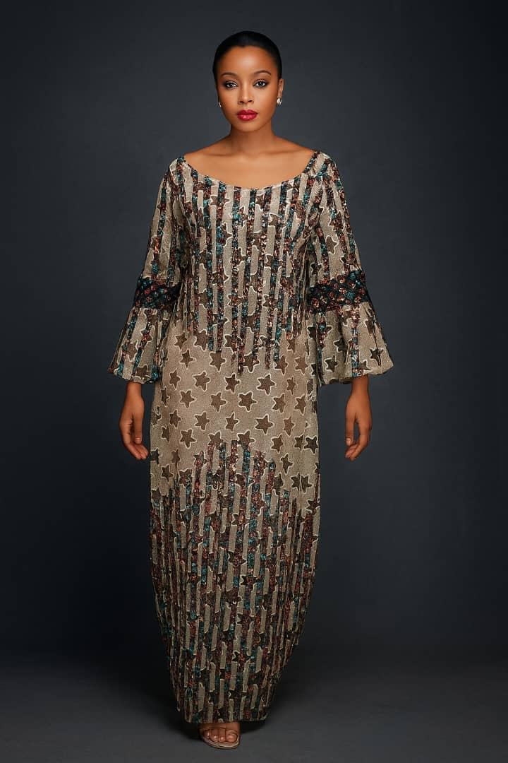 Brown patterned African-inspired dress